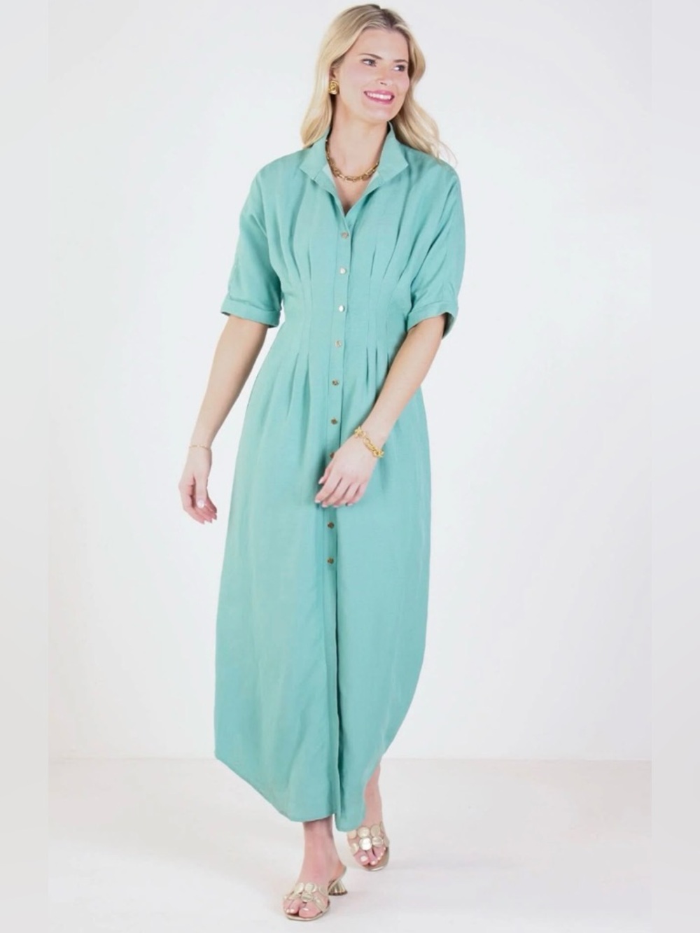 New Emily McCarthy Light Teal Button-Front Women’s Georgia Dress